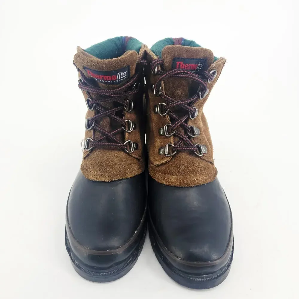 Northwest Territory ThermoLite Leather Suede Duck Boot Black Tan Rubber Womens 5
